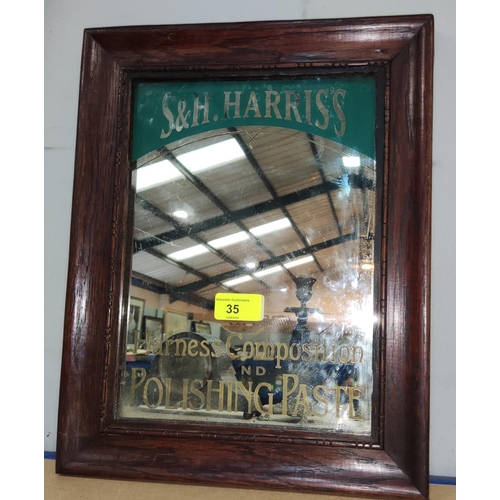 35 - An advertising mirror:  S&H Harris's Harness Composition and Polishing Paste, 29 x 21 cm, framed