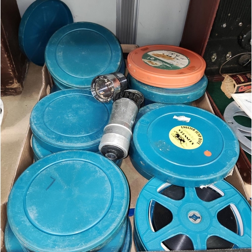 4 - A selection of Vintage Film Reels, including dog and horse races; two Bell & Howell lenses etc.