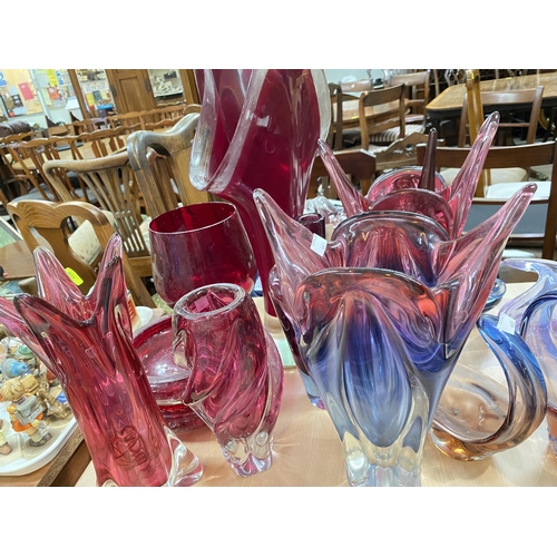 445 - A collection of large Art Glass vases, dishes etc