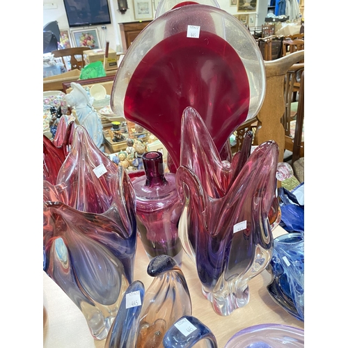 445 - A collection of large Art Glass vases, dishes etc