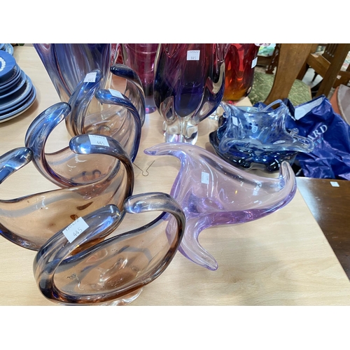 445 - A collection of large Art Glass vases, dishes etc