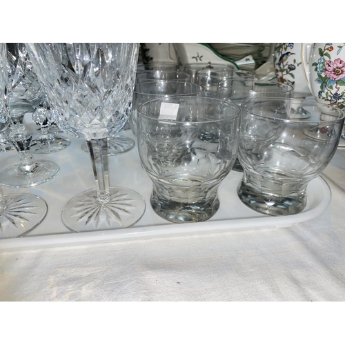 599c - Four Waterford Crystal cut wine glasses, 8 slice cut glass tumblers, other cut wine glasses