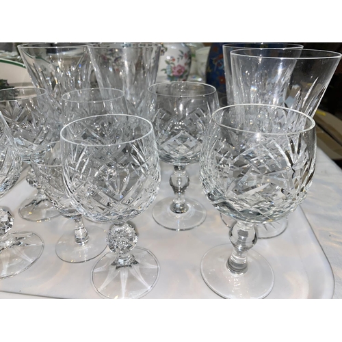 599c - Four Waterford Crystal cut wine glasses, 8 slice cut glass tumblers, other cut wine glasses