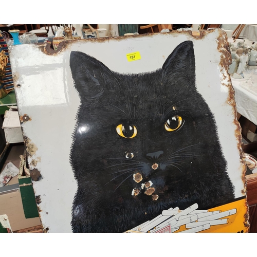 181 - A large enamel advertising sign for 'Black Cat' Virginia Cigarettes 91cm x 60cm (some loss to cat fa... 