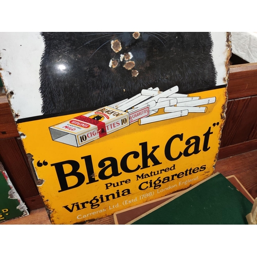 181 - A large enamel advertising sign for 'Black Cat' Virginia Cigarettes 91cm x 60cm (some loss to cat fa... 