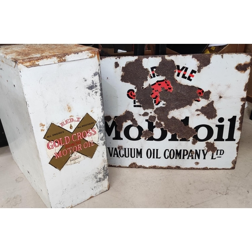 34 - A vintage double sided enamel metal advertising sign for Mobiloil Vacuum Oil Company, with red and b... 