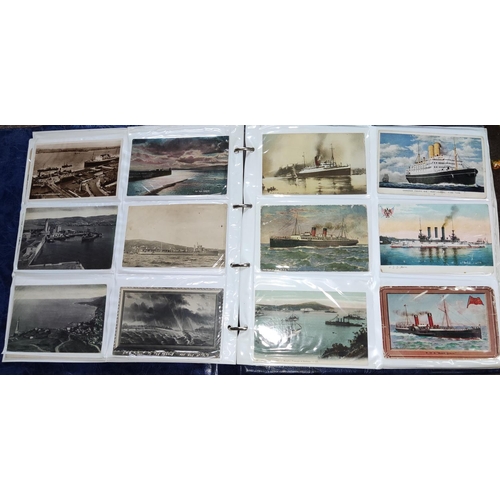 371 - A large collection of vintage postcards in album mainly ocean liners and ships and various loose car... 