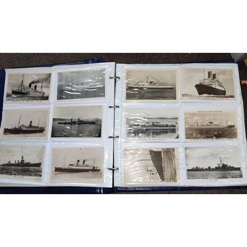 371 - A large collection of vintage postcards in album mainly ocean liners and ships and various loose car... 