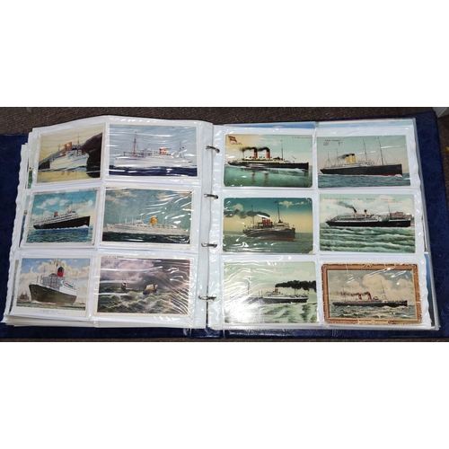 371 - A large collection of vintage postcards in album mainly ocean liners and ships and various loose car... 