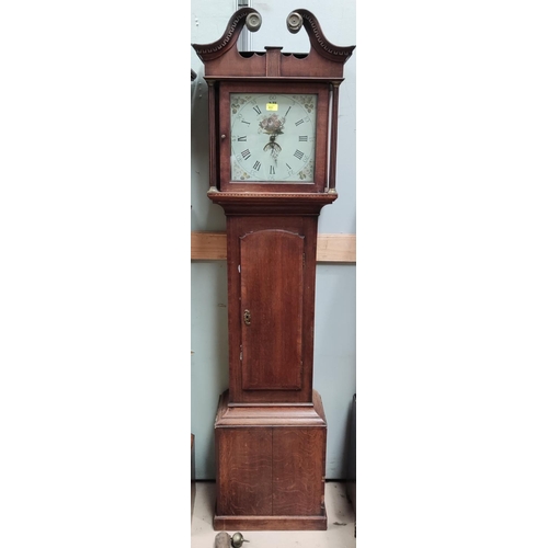 851 - A 30 hour clock in oak longcase, with square painted dial