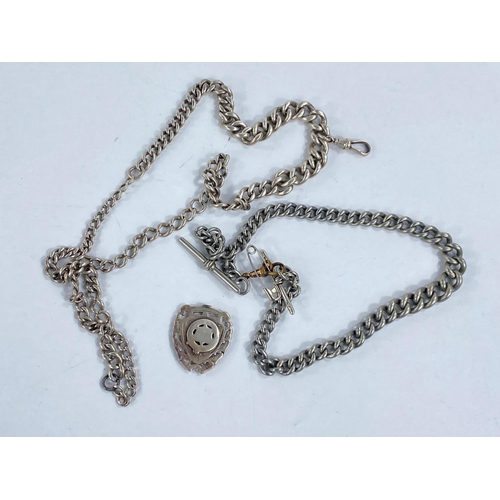 757A - Two hallmarked silver Albert chains and a silver medallion