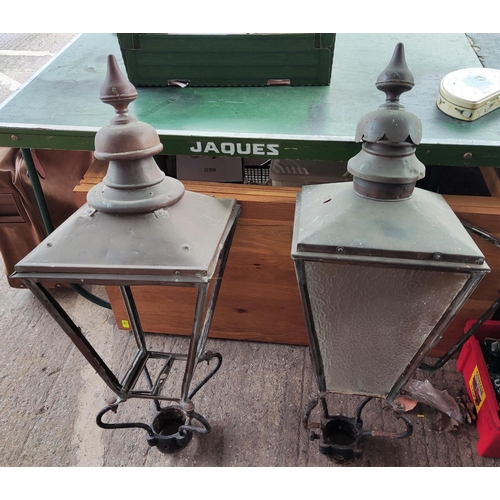 25A - A pair of Victorian copper and cast metal street lamps bearing label for Foster & Fullen of Brad... 
