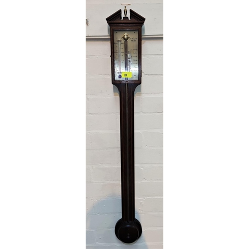 49 - An Edwardian inlaid mahogany architectural stick barometer with exposed column