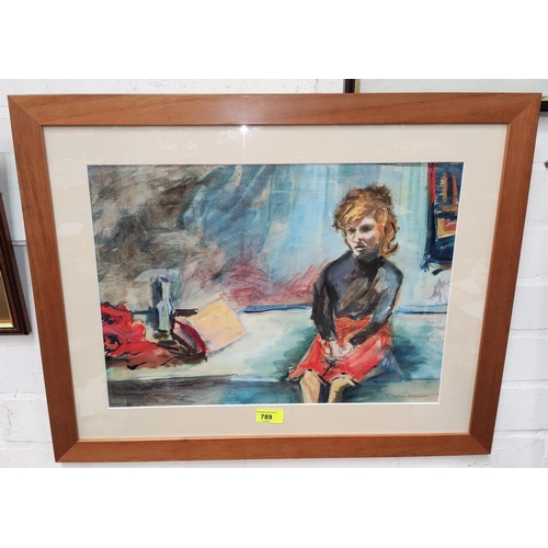 789 - Teresa Dura Branson: (Scottish) water colour study portrait of girl seated, signed, framed and glaze... 