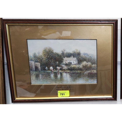 791 - Henry Measham RCA; 'Bakewell Bridge', 'Haddon Hall on the Wye', pair of water colours framed and gla... 