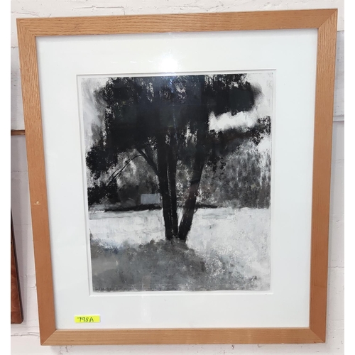 798A - A monochrome mixed charcoal and water colour picture of a tree, monogrammed D J M to lower left and ... 