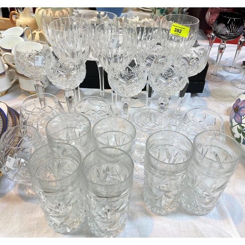 392 - Two sets of six cut hock glasses and other drinking glasses