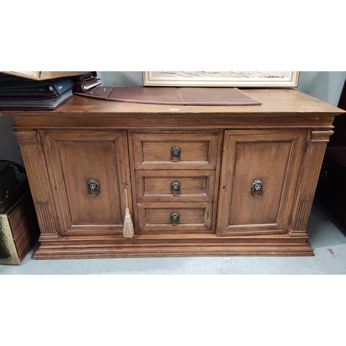 827 - An oak period style side cabinet of 2 cupboards and 3 drawers