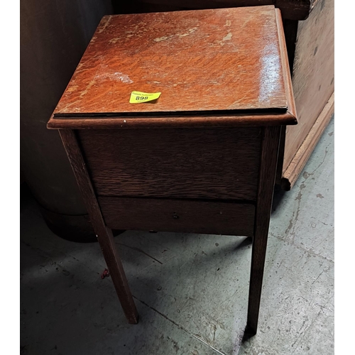 898 - A 1930's oak work table; a white bookcase & a small bookcase/magazine rack.