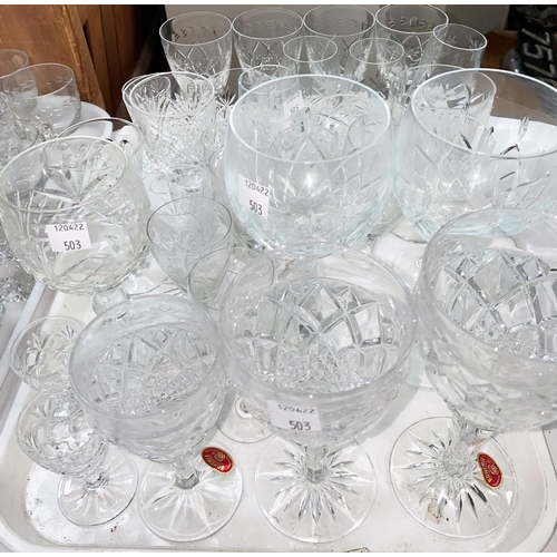 503 - A matched set of 19 crystal goblets; other drinking glasses