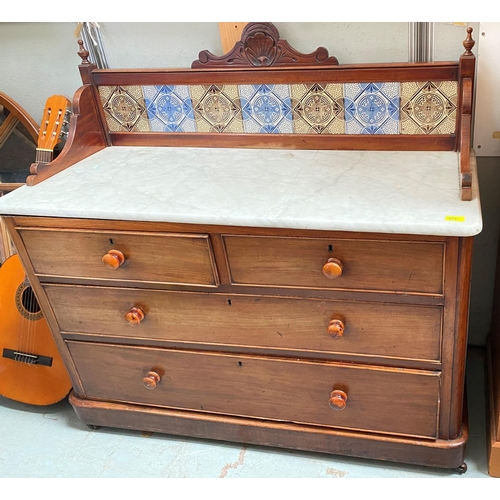 873 - A Victorian mahogany marble top tile back wash stand