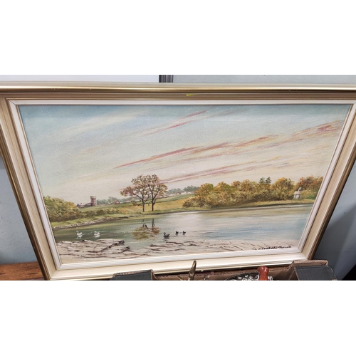 754 - J.Constable-Parnell, river landscape, oil on board, signed, 49 x74cm, framed