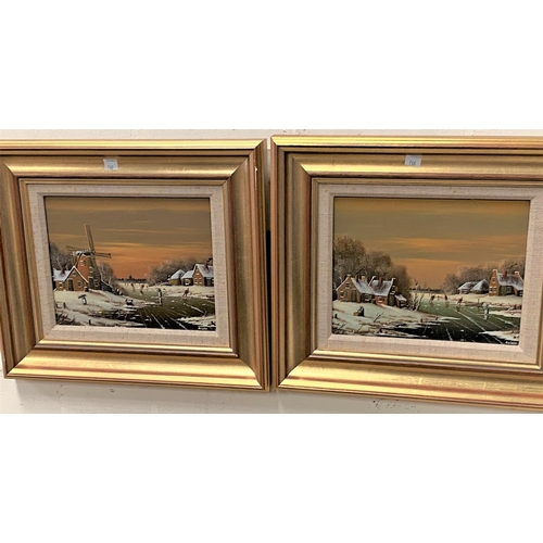 766 - Kaiser:  Continental villages in winter, pair of oils on canvas, signed, 19 x 24 cm, framed; A ... 