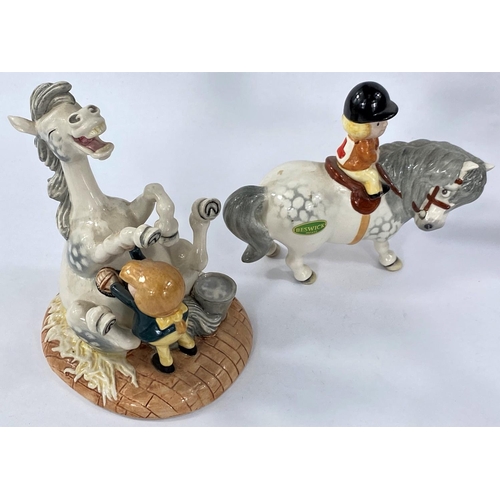 486 - Three Beswick figures of children on ponies; 3 similar groups by Royal Doulton :  