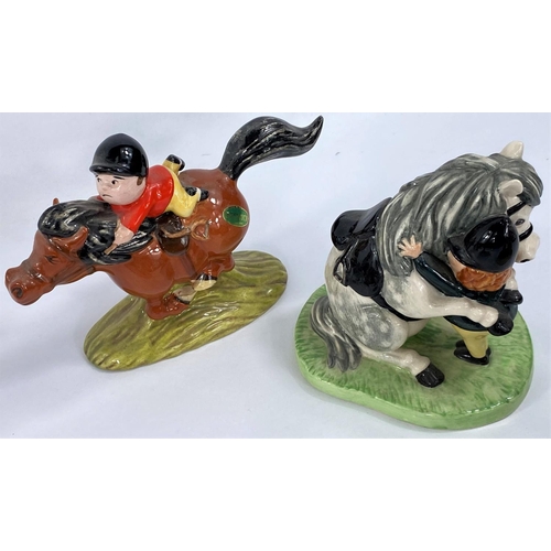 486 - Three Beswick figures of children on ponies; 3 similar groups by Royal Doulton :  