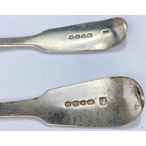 666 - Seven 19th century hallmarked silver fiddle pattern tablespoons, various dates and assay offices; 3 ... 
