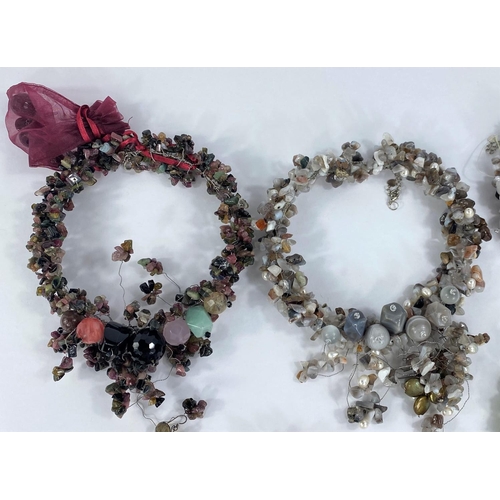 705 - A selection of modern necklaces formed from small multi pieces of semi precious stones, and a heavy ... 