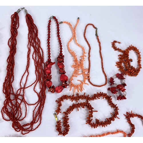 708 - A selection of vintage coral necklaces including one' shark tooth' style