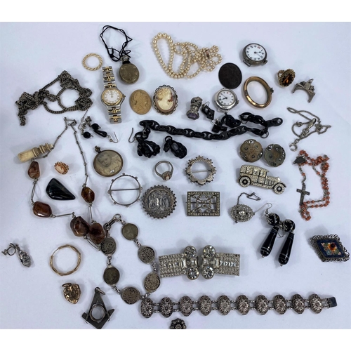 716 - A selection of vintage and antique costume jewellery including silver name brooch 'Fanny', silver br... 