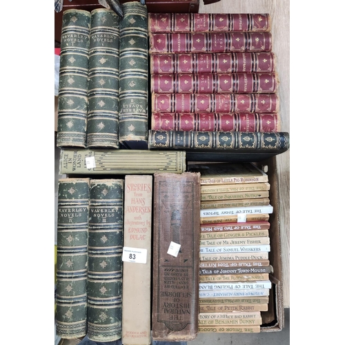 83 - A selection of books:  6 volumes of Shakespeare; 5 Waverley Novel volumes; Beatrix Potter 
