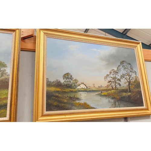 765 - Denby Page:  River landscaped, near matching pair of oils on canvas, signed, 50 x 5 cm, framedNo bid... 