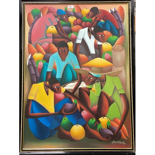 787 - Smith-Forestal:  Caribbean figures with fruit, oil on board, signed, 99 x 72 cm, framed and gla... 