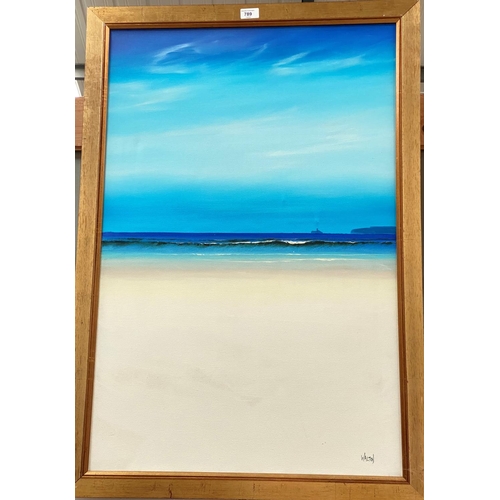 789 - Walton 20th Century Cornish, Beach sea and sky, oil on canvas, signed, 89 x 59 cm, framed