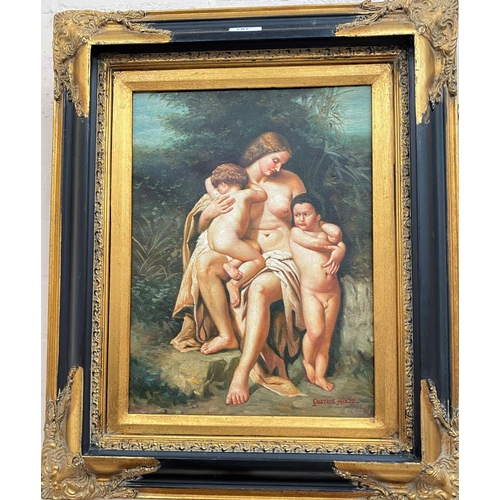 797 - Gustav Holts:  Naked woman and children, oil on canvas, signed, 39 x 29 cm, framed
