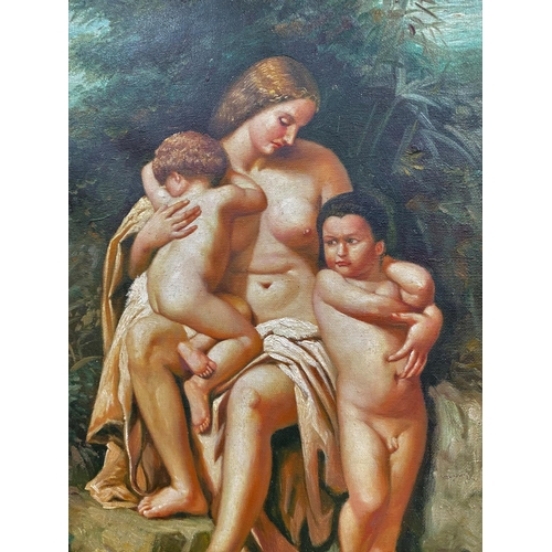 797 - Gustav Holts:  Naked woman and children, oil on canvas, signed, 39 x 29 cm, framed