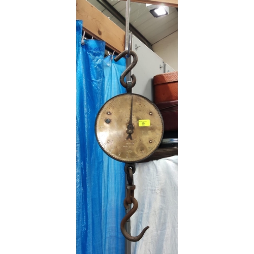 134a - A brass faced Salters 200lb hanging scale