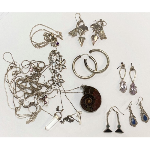 632 - A selection of white metal earrings, pendants etc