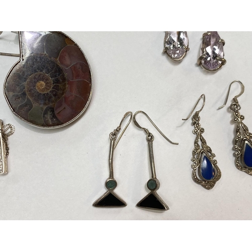 632 - A selection of white metal earrings, pendants etc