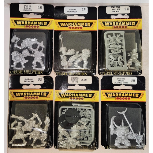 197A - Six early 1990's Games Workshop Citadel Miniatures Warhammer 40,000 metal Space Ork figures in blist... 