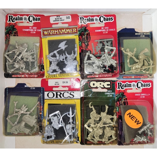 198C - Eight 1980's and later Games Workshop Citadel Miniatures for Warhammer Fantasy metal figures in blis... 