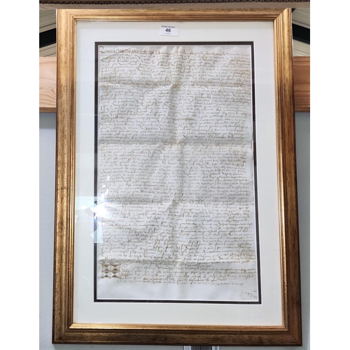 46 - A 16th Century French Marriage Settlement document in the Freney family, vellum, with transcription ... 