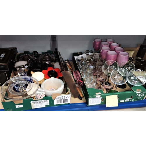 57 - A selection of glassware and pottery including trade named drinking glasses, silver lustre tea ware;... 