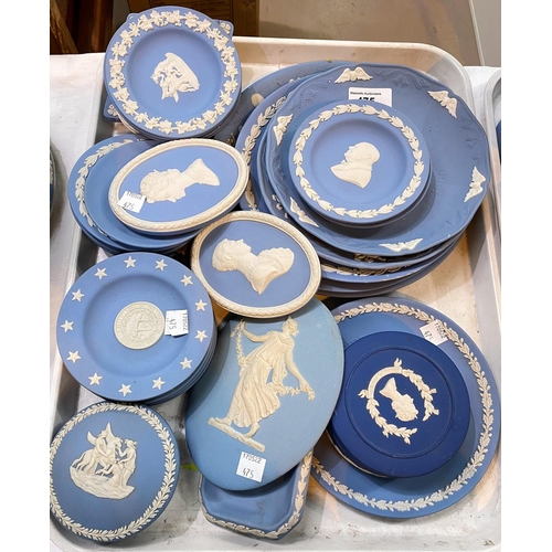 475 - A selection of Wedgwood light blue Jasperware:  plates; small dishes; plaques; etc.