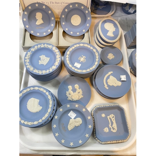 478 - A selection of Wedgwood light blue Jasperware:  commemorative plaques; dishes; etc.