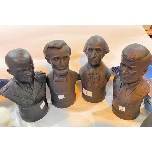 481 - Four Wedgwood black basalt figures of American presidents:  George Washington; Abraham Lincoln;... 