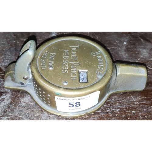 58 - A Barkers brass ticket punch No B9235